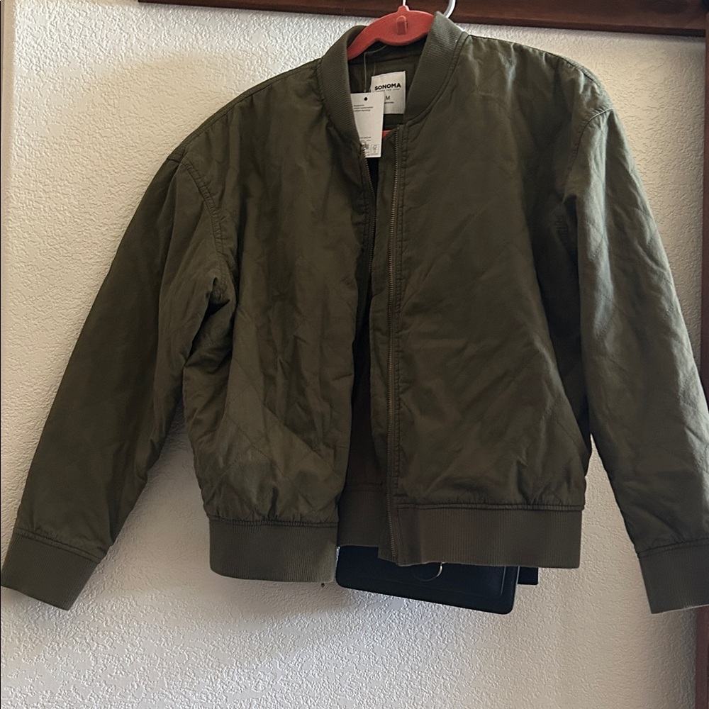 Sonoma Olive Night Quilted Bomber Jacket